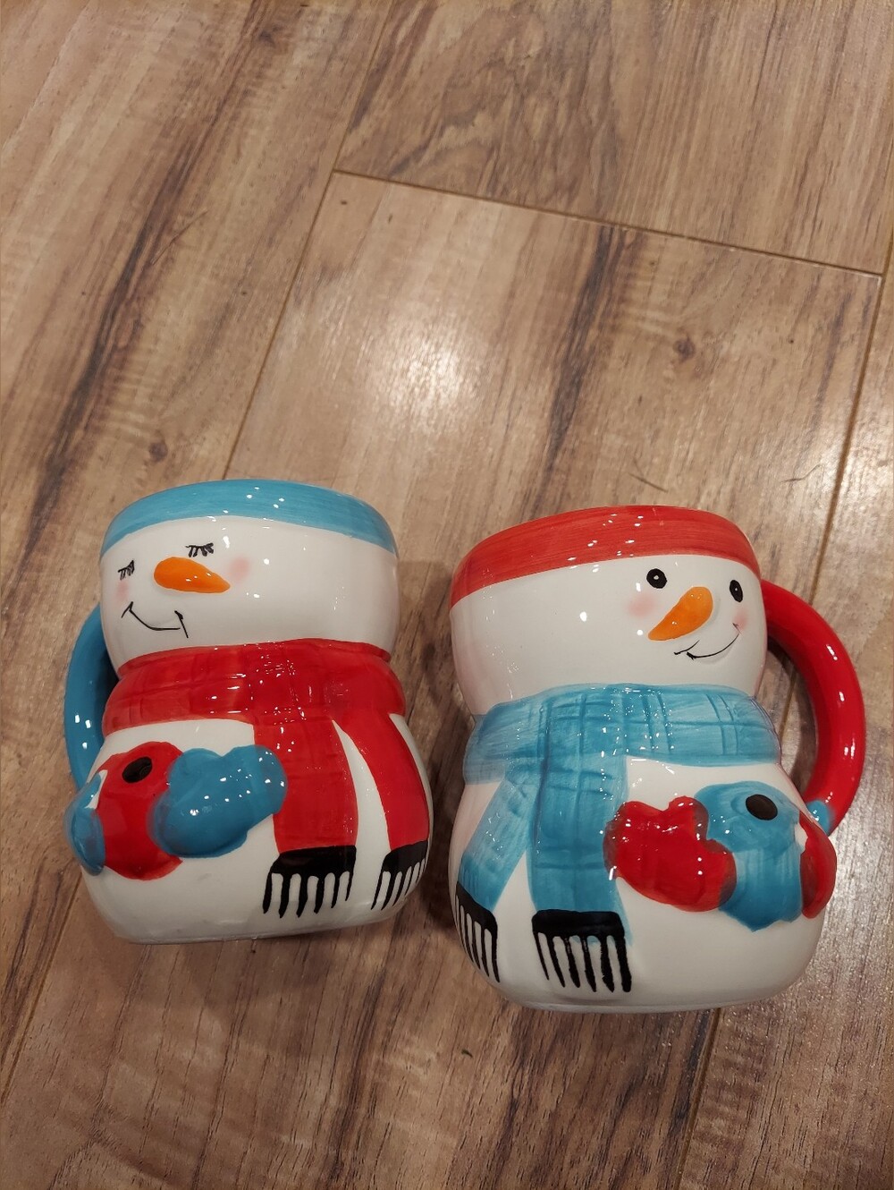 Bay Island Snowman and Snow Woman Mug Set Set of Two  12oz 3D Textures